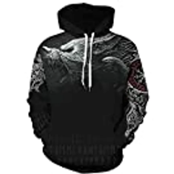 GLUDEAR Men's Vikings Tattoo Norse Mythology Graphic 3D Print Hoodie Pullover Sweatshirt Hoodies