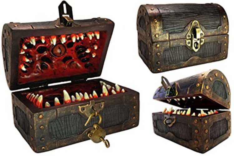 Conjurer Co. Mimic Dice Chest Storage Box | Free Lock & Key | Compatible with Dungeons & Dragons Players, Dungeon Master/DM RPG Gaming | Holder Vault Case | Holds 4 Sets of Polyhedral Dice (Regular) - Regular