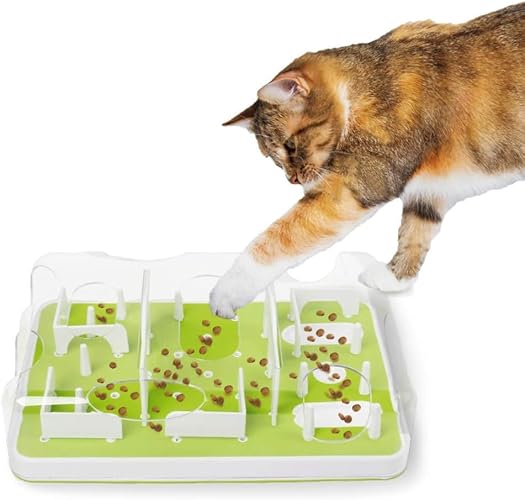 ALL FOR PAWS Interactive Puzzle Feeder and Cat Toy - Cat Brain Stimulation and Slow Feeder for Enrichment - For Indoor Cats - Classic