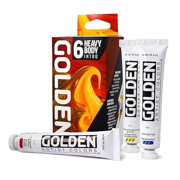Heavy Body Acrylics by GOLDEN, Intro Set, 6 Color, Professional Acrylic Paint
