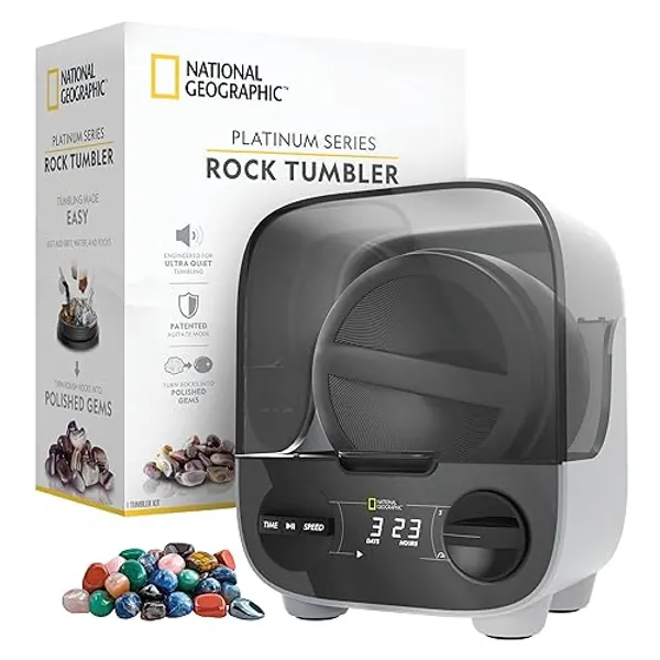 NATIONAL GEOGRAPHIC Professional Rock Tumbling Kit - Patent-Pending GemFoam 2lb Barrel, Grit Rock Polisher for Kids & Adults, Platinum Series Ultra Quiet, A Great STEM Science Kit