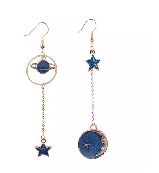 Moon & Space long drop dangle earrings