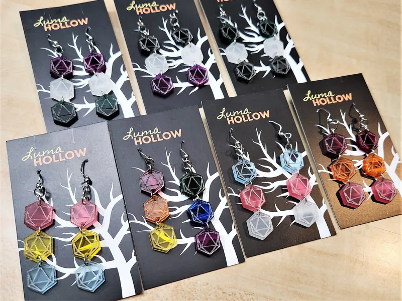 Gay Pride Flag Rainbow LGBTQ Dice DnD d20 RPG Gamer Lightweight Laser Cut Acrylic Dangle Earrings