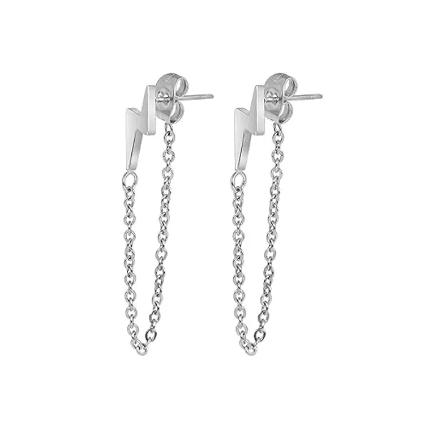 Edforce Stainless Steel Women's Lightning Bolt Dangle Earrings, 60mm/2.4in