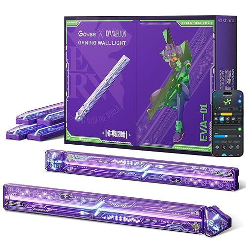 Govee x Evangelion Gaming Wall Light, RGBIC Glide Wall Light, Work with Matter, Alexa and Google Assistant, DIY Customized LED Wall Lighting Effects and Shapes, Gaming Lights for Gaming Room