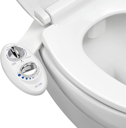 Luxe Bidet Neo 185 (Elite) Non-Electric Bidet Toilet Attachment w/ Self-cleaning Dual Nozzle and Easy Water Pressure Adjustment for Sanitary and Feminine Wash (White and Blue) - White - Toilet Attachment