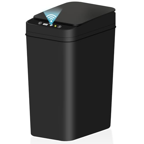 Bathroom Trash Can with Lid Touchless Automatic Garbage Can, 2.2 Gallon Slim Waterproof Motion Sensor Smart Trash Can, Small Plastic Trash Bin for Bedroom, Living Room - 1P 2.2 Gallon Black