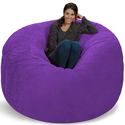 Chill Sack Bean Bag Chair: Giant 6' Memory Foam Furniture Bean Bag - Big Sofa with Soft Micro Fiber Cover, Purple Furry - Furry -Purple