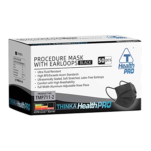THINKA FACE MASK WITH EARLOOPS (50pcs) - [BLACK]-Medical Mask - Surgical Mask -ASTM Level 1 Mask - 