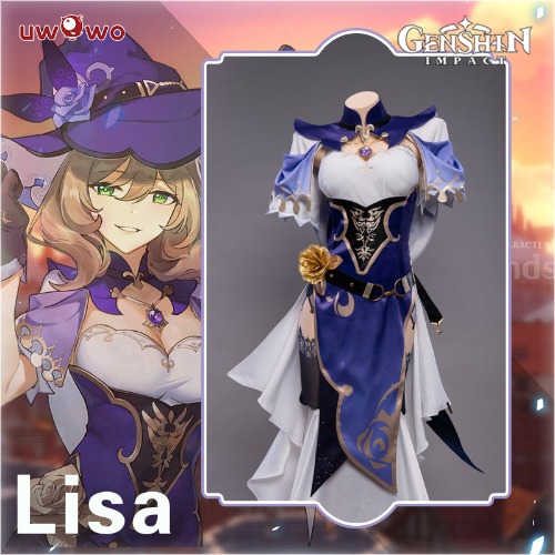 Uwowo Game Genshin Impact Plus Size Cosplay Lisa Witch of Purple Rose Costume The Librarian Sexy Dress - Set A(Costume) XXL