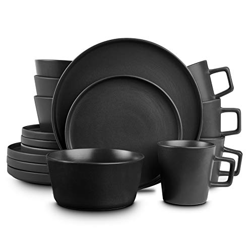 Stone Lain Coupe Dinnerware Set, Service for 4, Black Matte, Matte Black - Service for 4 - Matte Black