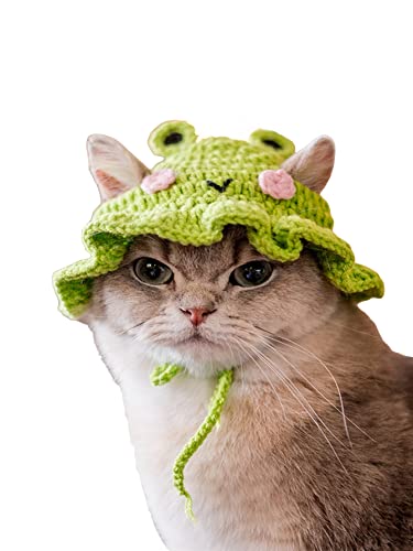 QWINEE Cartoon Design Knit Cute Dog Hat Soft Cat Hat Rabbit Hat Halloween Christmas Party Costume Head Wear Accessories for Puppy Cat Kitten Small Dogs Small Animals Green and Pink Small - Small - Green and Pink