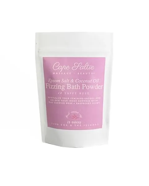 Cape Saltie · Massage Beauty Epsom Salt & Coconut Oil Fizzing Bath Powder in Taffy Rose (1 Bag, 15 oz, 3-5 Soak Experiences) | Soothe Muscles & Aches | Colorful, Aromatic Candy, Rose & Sweet Raspberry