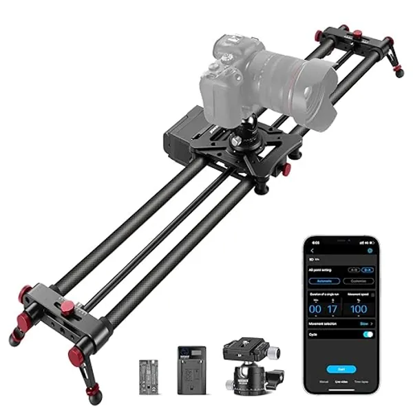 NEEWER 47.2”/120cm Motorized Camera Slider, App Wireless Control Carbon Fiber Dolly Rail Slider, Support Video Mode, Time Lapse Photography, Horizontal, Tracking and 120° Panoramic Shooting (ER1-120)