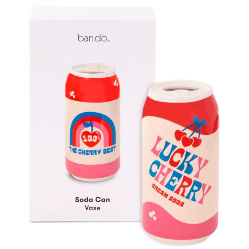 ban.do Small Decorative Vase, Colorful Ceramic Vase, Shelf Decor for Home or Office, Vintage-Inspired Soda Can, Lucky Cherry Cream Soda