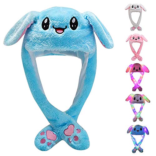 ZCINT Bunny Hat Funny Plush Bunny Hats Ear Moving Jumping Hat Plush Easter Rabbit Hat Party Cosplay Cute Animal Hats - Blue-1