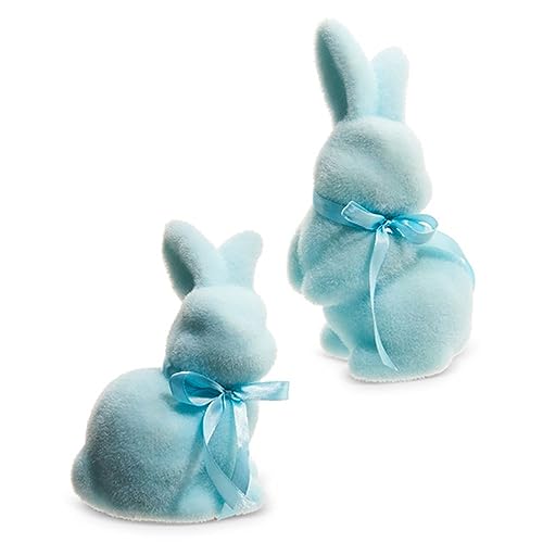Raz Imports 2024 Easter 7.25" Pastel Blue Flocked Bunnies, Assorted of 2