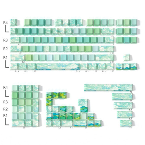 PIIFOX Green Filed Side-printed OEM Profile Keycap Set | 135 Keys (Added Split Space Keys)