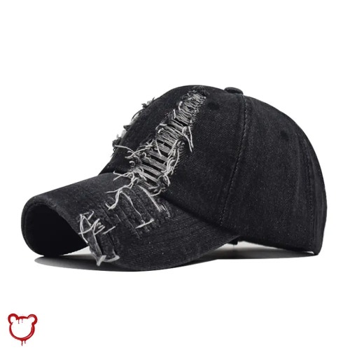 "Ripped Embroidered Black Cap"