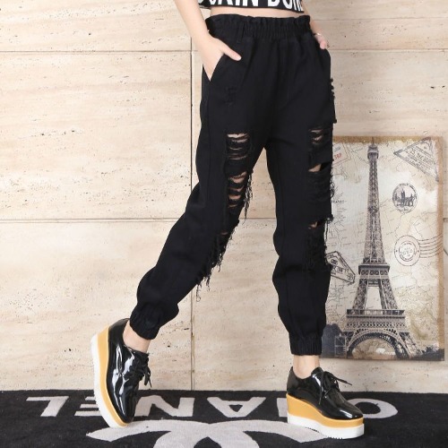 'Joker' Black Grunge Ripped Casual Pants - Black / XL