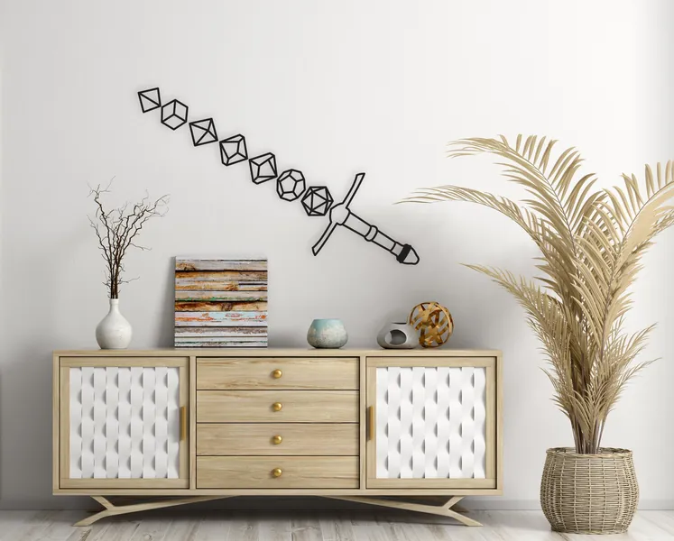 DICE SWORD DECOR - Dice Wall Decor, Table Top Wall Art, DnD Sword, Game Room Decor, Wall Decor, DnD, Dice Sword Gift, DnD Gift