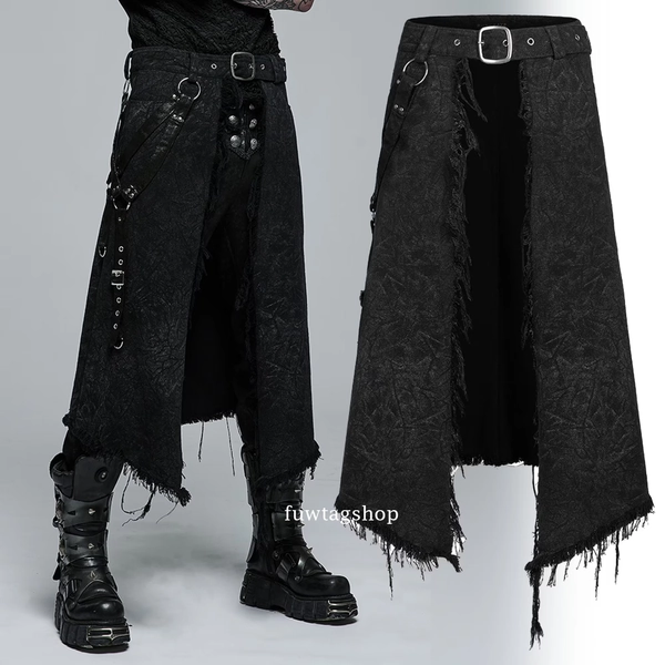 Gothic Stylish One-Pieces Skirt - Dark Textured Printed Fabric, Kilts For Men, Men Black Kilts