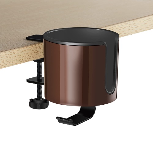 Luxury 2-in-1 Anti-Spill Desk Cup Holder with Under Desk Headphone Hanger Drink Holder(Coffee Brown)