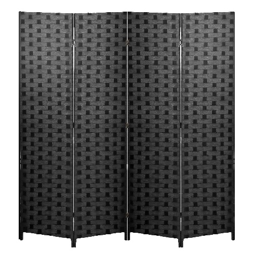 Room Divider 6FT Wall Divider Wood Screen 4 Panels Wood Mesh Hand-Woven Design Room Screen Divider Indoor Folding Portable Partition Screen,Black
