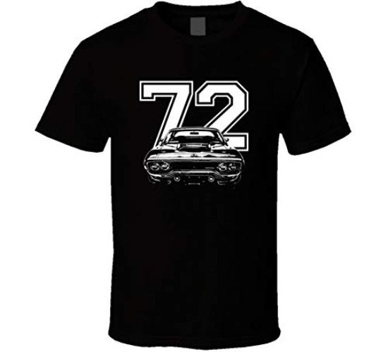 CarGeekTees 1972 Roadrunner Grill View with Year Black T Shirt - Black - X-Large