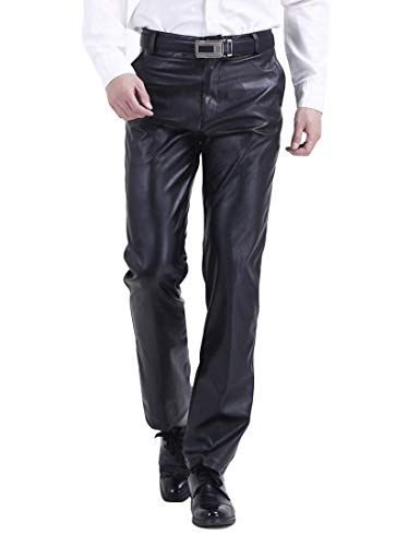 Idopy Men`s Classic Business Casual Regular-Fit Faux Leather Pants - Summer Version - 31