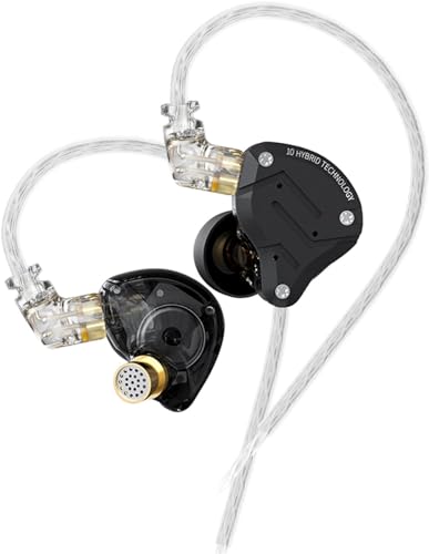 CCA CRA in Ear Monitors Headphones Ultra-Thin Diaphragm Dynamic Driver Super Bass Clear Sound Earbuds Wired IEM Earphones with Detachable Cable for Singer Musician DJ Church (Transparent) - without Mic - Matte Black