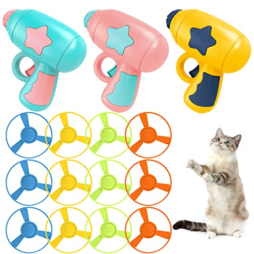 15 Pieces Cat Fetch Toy with Colorful Flying Propellers Set, Cat Playing Tracking Interactive Toys for Kitten Chasing Training Hunting