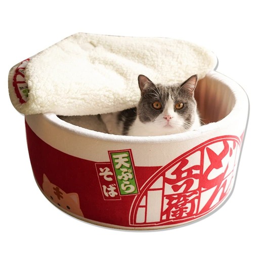 SSDHUA Cat Nest Instant Noodle Shape Cat House Cat Sofa Bed Cute and Comfortable Pet Cat House Detachable Multifunctional Soft Pet Bed Suitable for Small Cats and Dogs (L,Red) 1 - L Red