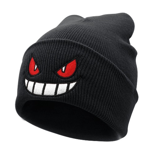 Ohjijinn Anime Beanie Beanie Knit Hats, Funny Beanie Hat Winter Skiing Slouchy Warm Cap, Soft Headwear for Men Women - Black