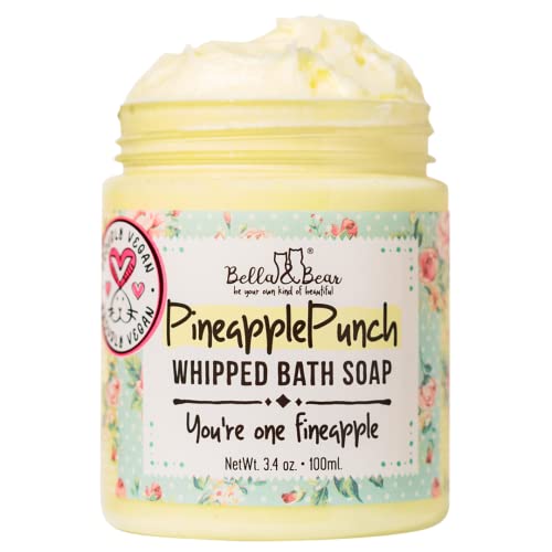 Bella & Bear Pineapple Whipped Soap - Paraben Free - Cruelty-Free Vegan Body Wash And Shave Cream, (3.4 oz) - 3.4 Ounce (Pack of 1)