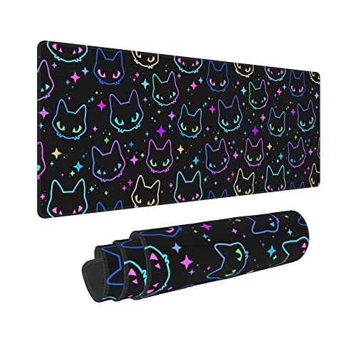 Colorful Cat Large Mouse Pad Gaming Office Keyboard Desk Mat for Computer Play Game Study Non-Slip Waterproof XXL (11.8 x 31.5 inch) Decor Accessories - Extended XX-Large - E1
