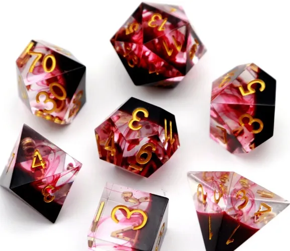 Handmade Sharp Edge Dice Blood Swirl Red Clear Resin Polyhedral RPG Dice Set