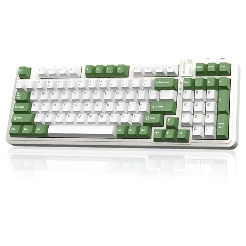 AUSDOM 98Pro Silent Mechanical Keyboard,Wireless Hot Swappable Gaming Keyboard with Backlit,Gasket Structure,Pre-lubed Tactile Switches,2.4GHz/Type-C/Bluetooth Custom Keyboard(Green & White-Silent) - Green & White-Silent