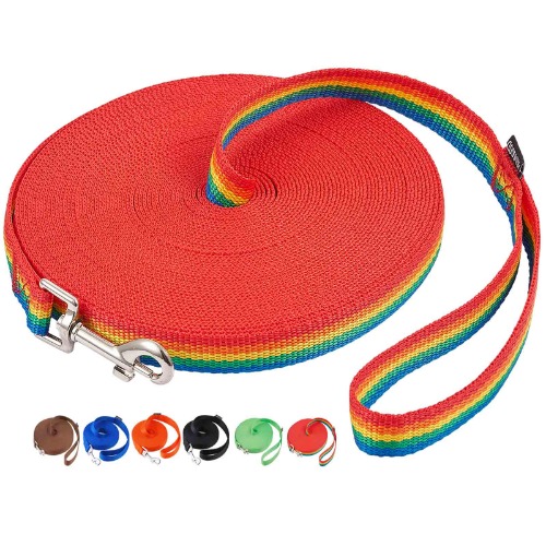 AmaGood Dog/Puppy Obedience Recall Training Agility Lead-15 ft 20 ft 30 ft 50 ft Long Leash-for Dog Training,Recall,Play,Safety,Camping (20 Feet, Rainbow)