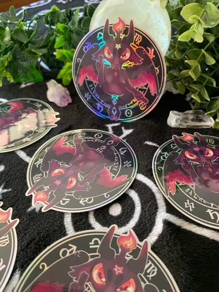 Kawaii Baphomet  High quality waterproof holographic vinyl sticker