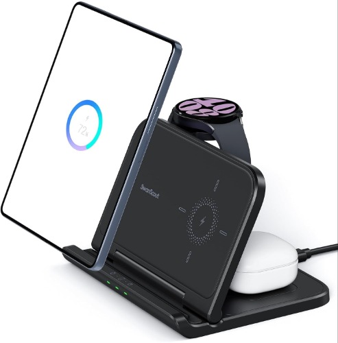 SwanScout Wireless Charger for Samsung Z Fold 5/4/3/2, SwanScout 705S, 3 in 1 Foldable Wireless Charging Station for Samsung Galaxy Z Fold/Z Flip, Galaxy Watch 6/5/4, Galaxy Buds Series(No Adapter)