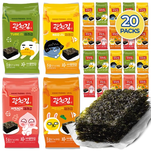 Kakao Friends Roasted Seasoned Seaweed Multipack, 5g x 20pk