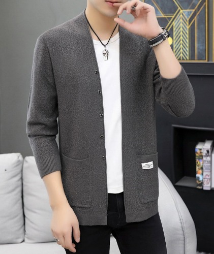 Mens Snap Buttons Cardigan with Pockets - Gray / L