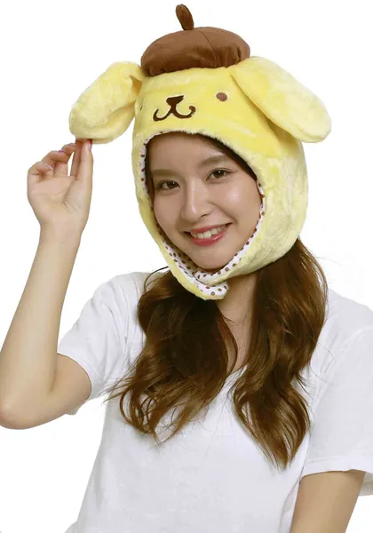 Sanrio Pompompurin (Pom Pom Purin) Fluffy Beanie Cap Soft Warm Winter Head wear Yellow