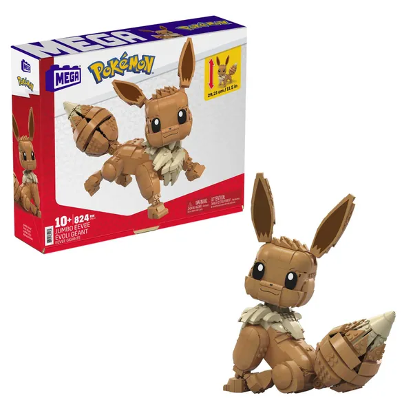 Mega Pokemon Jumbo Eevee toy building set, 11 inches tall, poseable, 824 bricks and pieces, for boys and girls, ages 6 and up