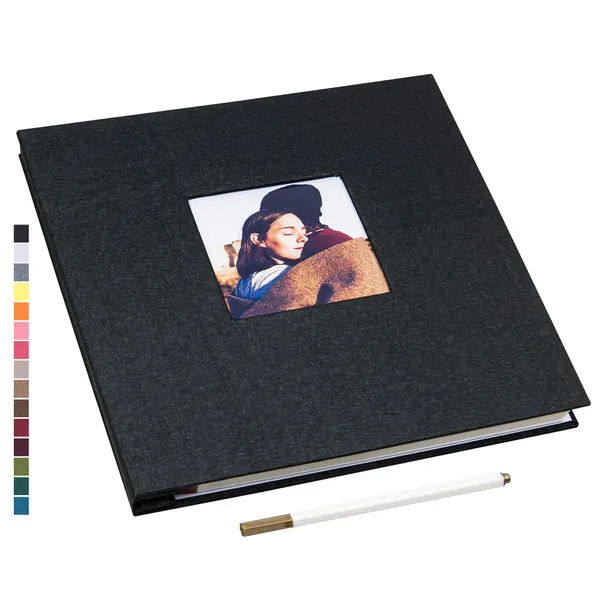 potricher 11x10.6 Inch Self Adhesive Photo Album Sticky 3x5 4x6 5x7 6x8 8x10 8.5x11 Magnetic Scrapbook Album 40 Pages Linen Cover DIY Photo Album with A Metallic Pen (Black) - Black 11x10.6 inches