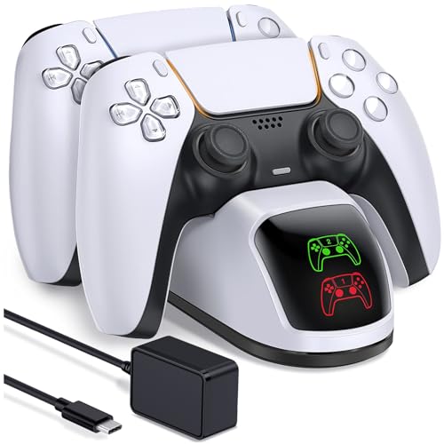 PS5 Controller Charging Station for Playstation 5 Dualsense Controller with Dual Stand Charger Dock, Upgrade PS5/PS5 slim Controller Charger Accessory Incl. Fast Charge Cable, PS5 Charging Station,Wht - White