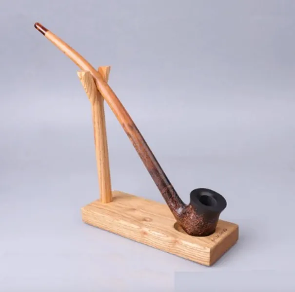MUXIANG-Churchwarden Pipe Wooden Stand, Long Stem Tobacco Pipe Rack Holder Made of Tea Plant Wood