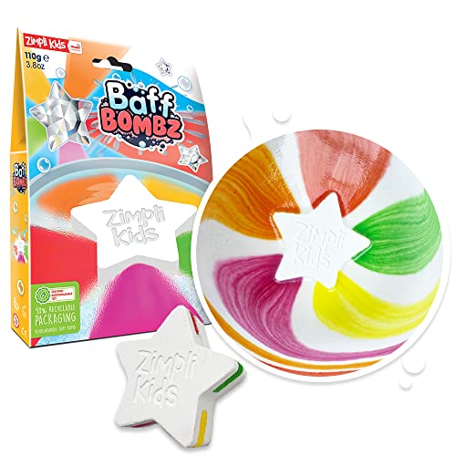 Large Star Bath Bomb from Zimpli Kids, Magically Creates Rainbow Special Effect, Birthday Gifts for Children, Toddlers, Boys & Girls, Moisturising Fun Bath Toy, Vegan Friendly & Cruelty Free - Star