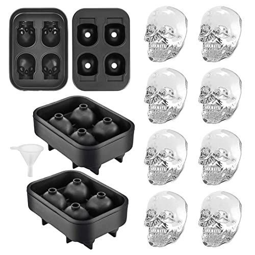 YHT 2 Pack Skull Silicone Ice Cube Trays, Ice Cube Moulds for Whiskey, Easy Release Ice Tray with Lid ,Novelty Ice Mold for Cocktails, Black